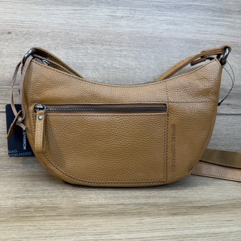 Spikes & Sparrow Crescent Boho Crossbody Tan Textured Grain Leather Slouchy NWT